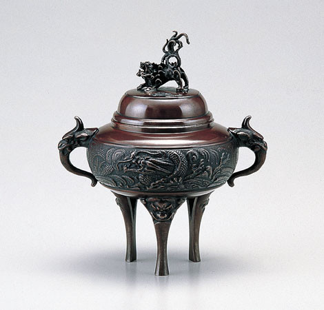 136-51,伝統美術 香炉 「 龍地紋 」 【 高岡銅器 】