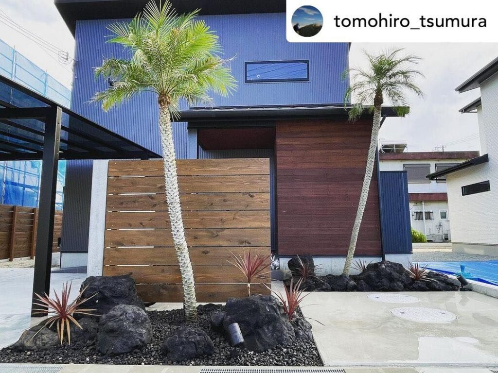 浅間石の大きいサイズを使った、ドライガーデン