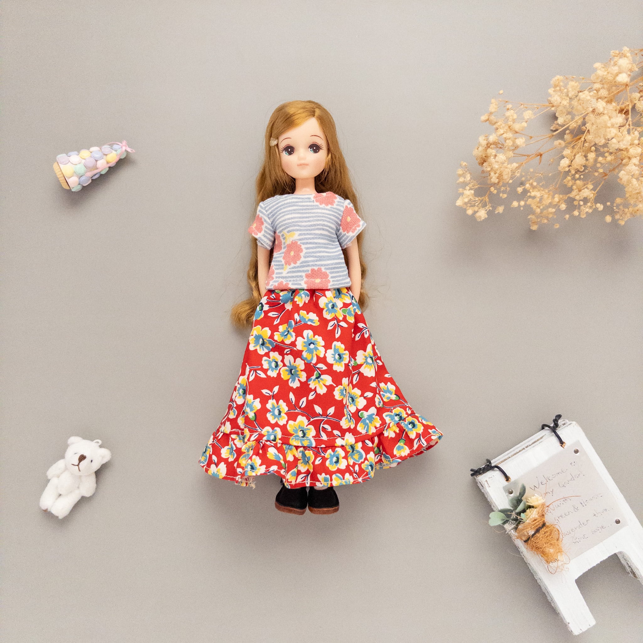 2点セット】トレーナースカートセット服（花赤）リカちゃんネオ