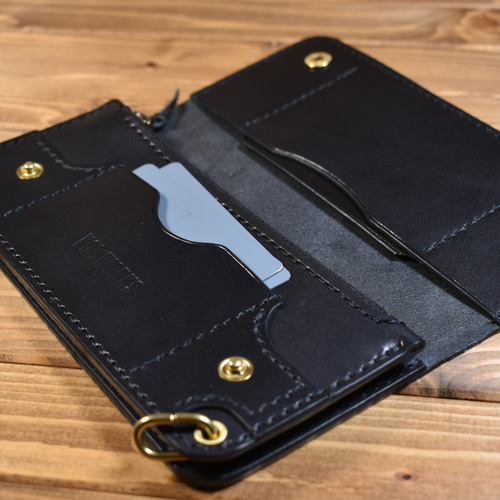 トラッカーウォレット190(ロング) 栃木レザーブラック 手縫い 長財布