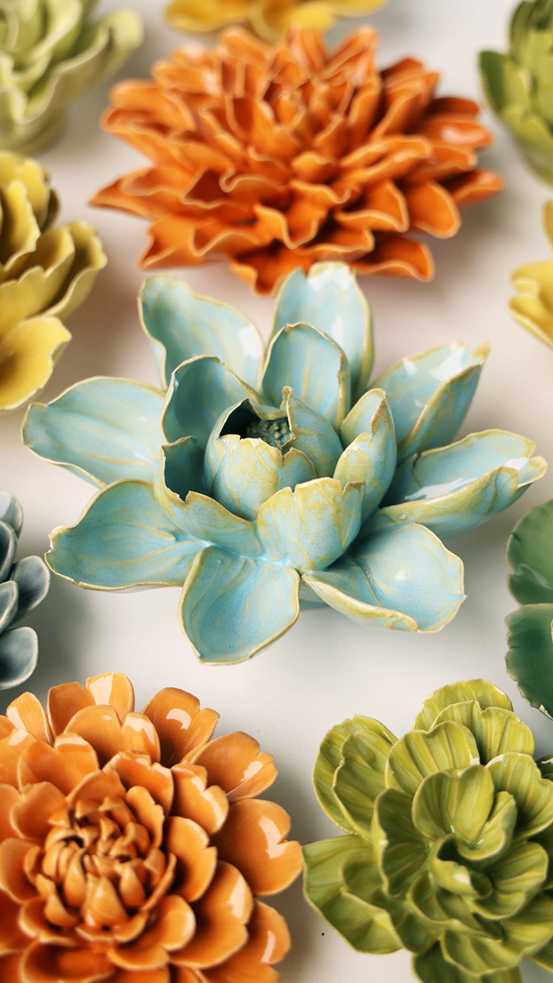 Robin's Egg Blue Aurora Water Lily Ceramic Flower | English Garden