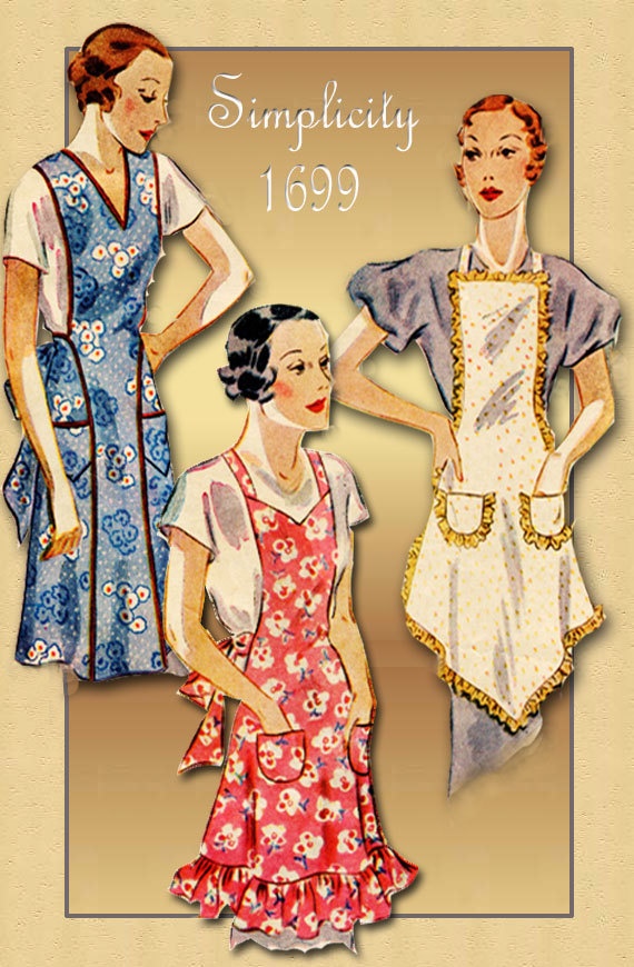 Vintage Apron Pattern Simplicity 1699 1930s Bibbed Apron with