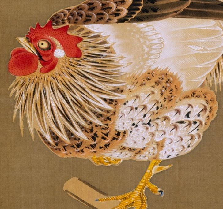 葡萄双鶏図 (Hen and Rooster with Grapevine) | 伊藤若冲 Ito Jakuchu