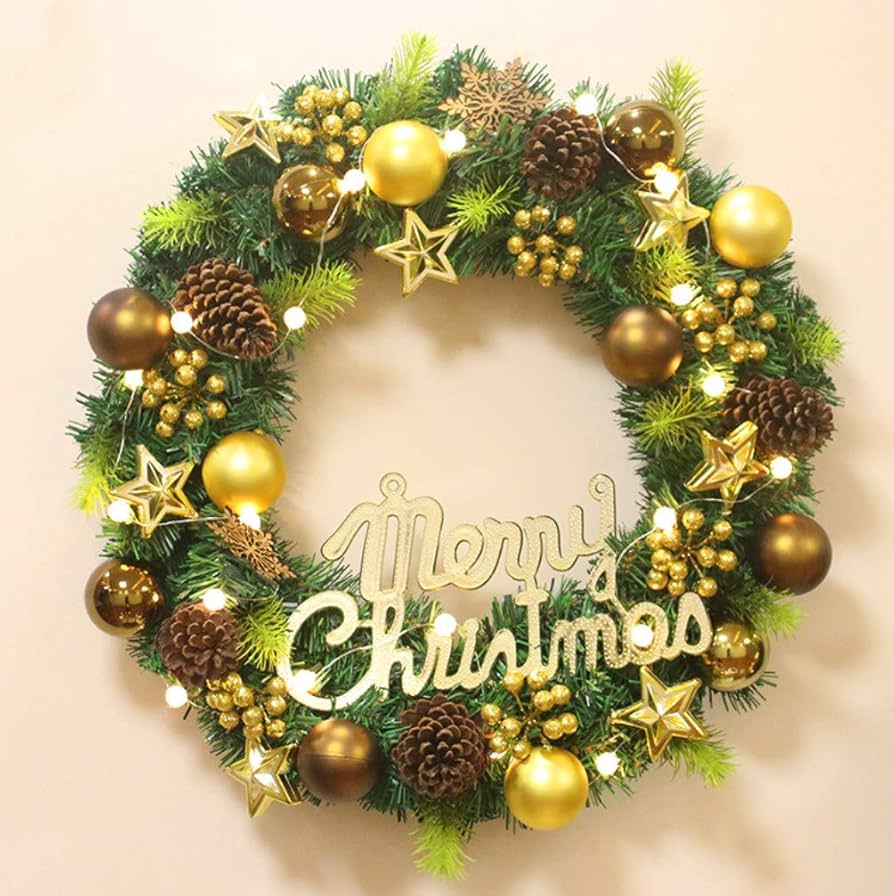 Amazon | S&C Live クリスマスリース 玄関ドア用 40cm ゴールド 華やか