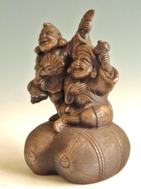城南骨董-古備前焼 七福神 俵 恵比寿天 大黒天 1079