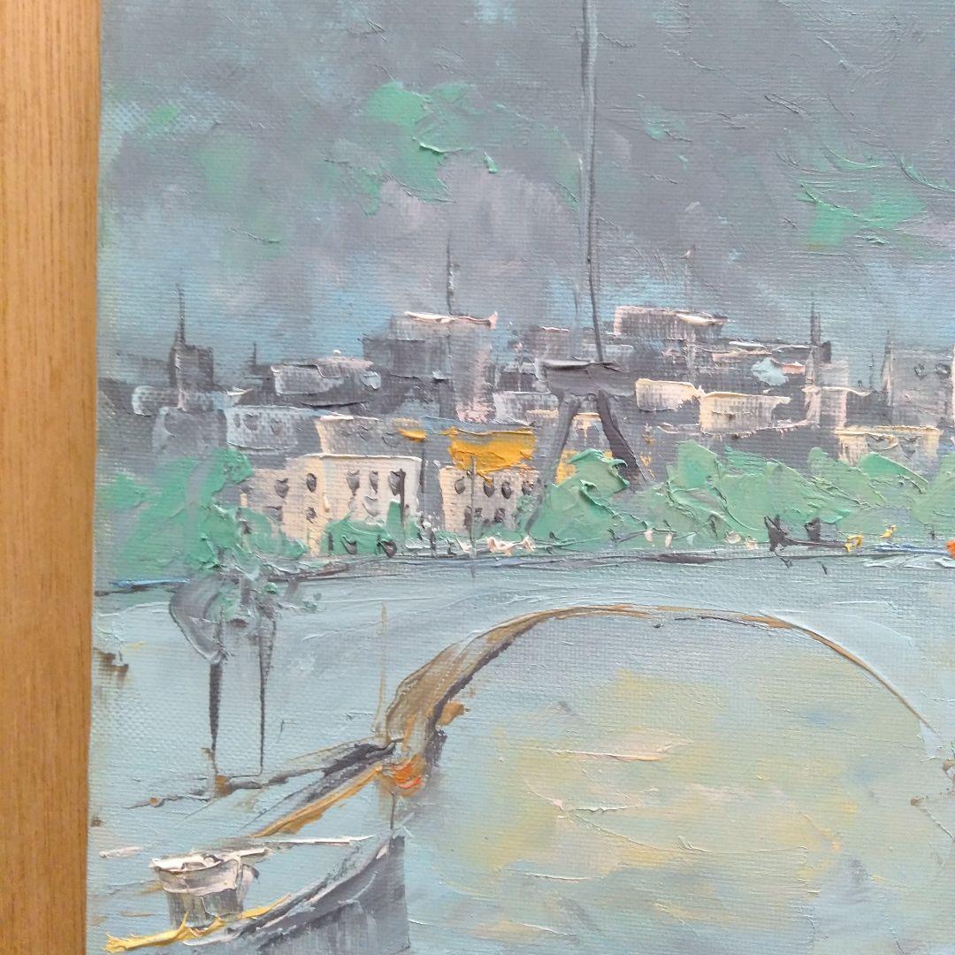 マンズ　小松和子　油絵　「エッフェル塔とセーヌ川」　油彩画　F4号　箱付き
