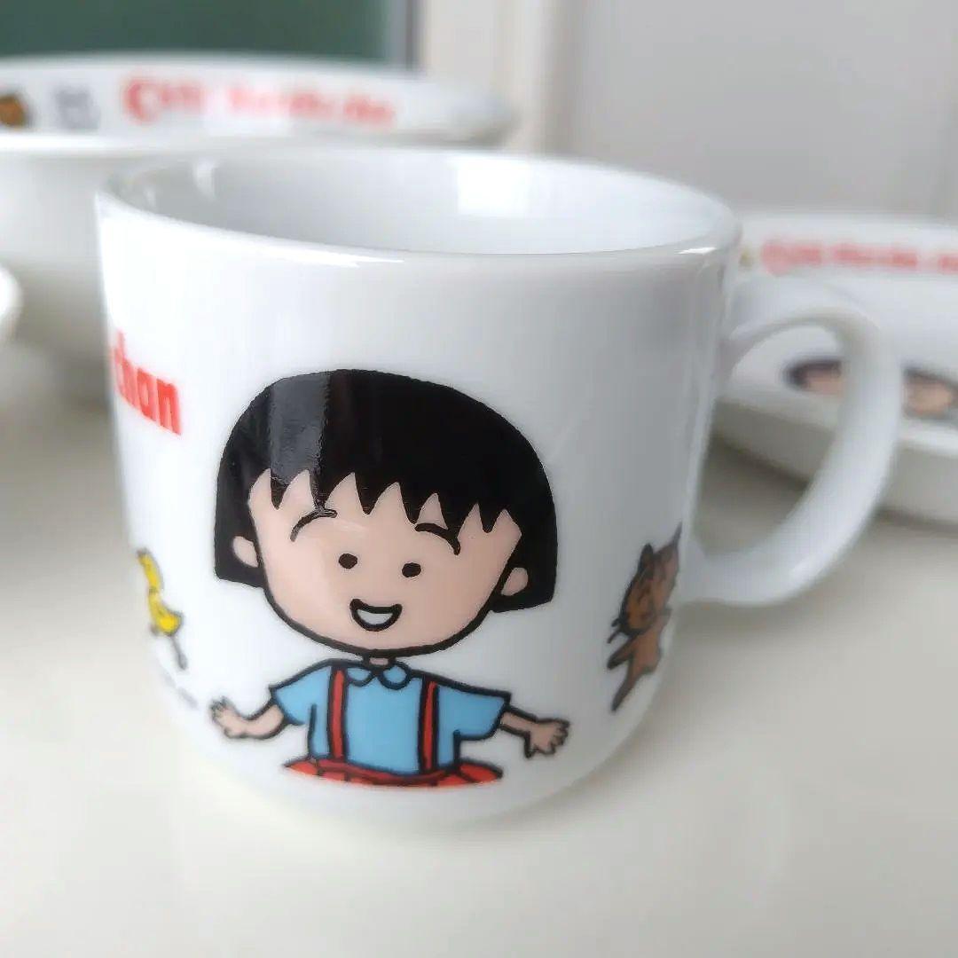 未使用極美品！1990年製 ちびまる子ちゃん 陶器製食器 レトロ 4点