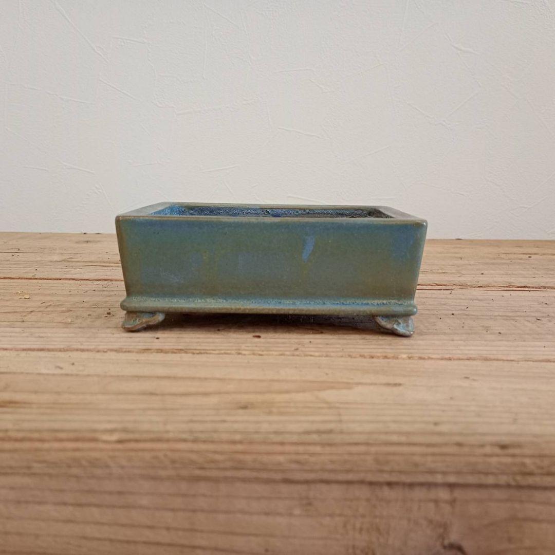 盆栽　平安香山鉢　鉢寸法11.3×3.8×4.3 平安香山 作「辰砂窯変木瓜式鉢」・大乗園撰 三落款 - 米谷大蓉園