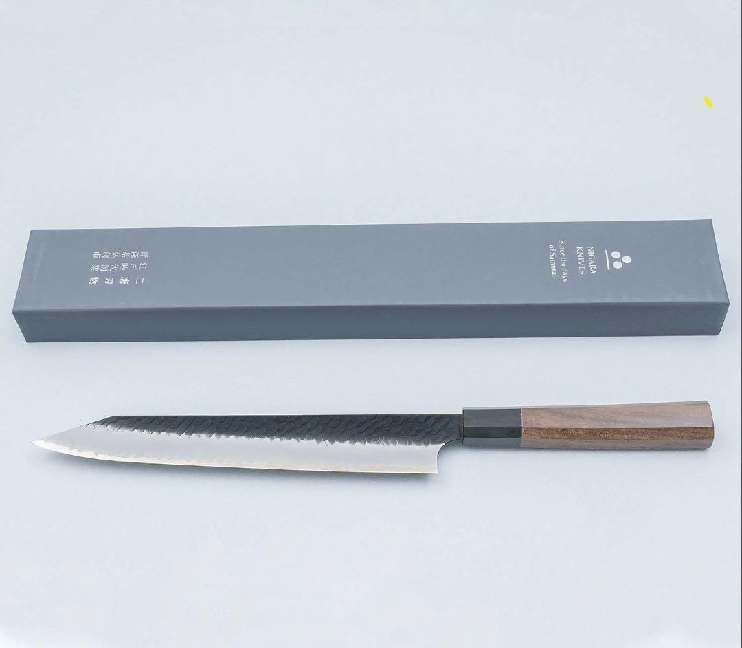 二唐刃物 黒打ち　切付け筋引き　255ミリ 二唐刃物切付筋引255mm紙超級鋼柳葉鎚目- 火星主廚的回歸之旅