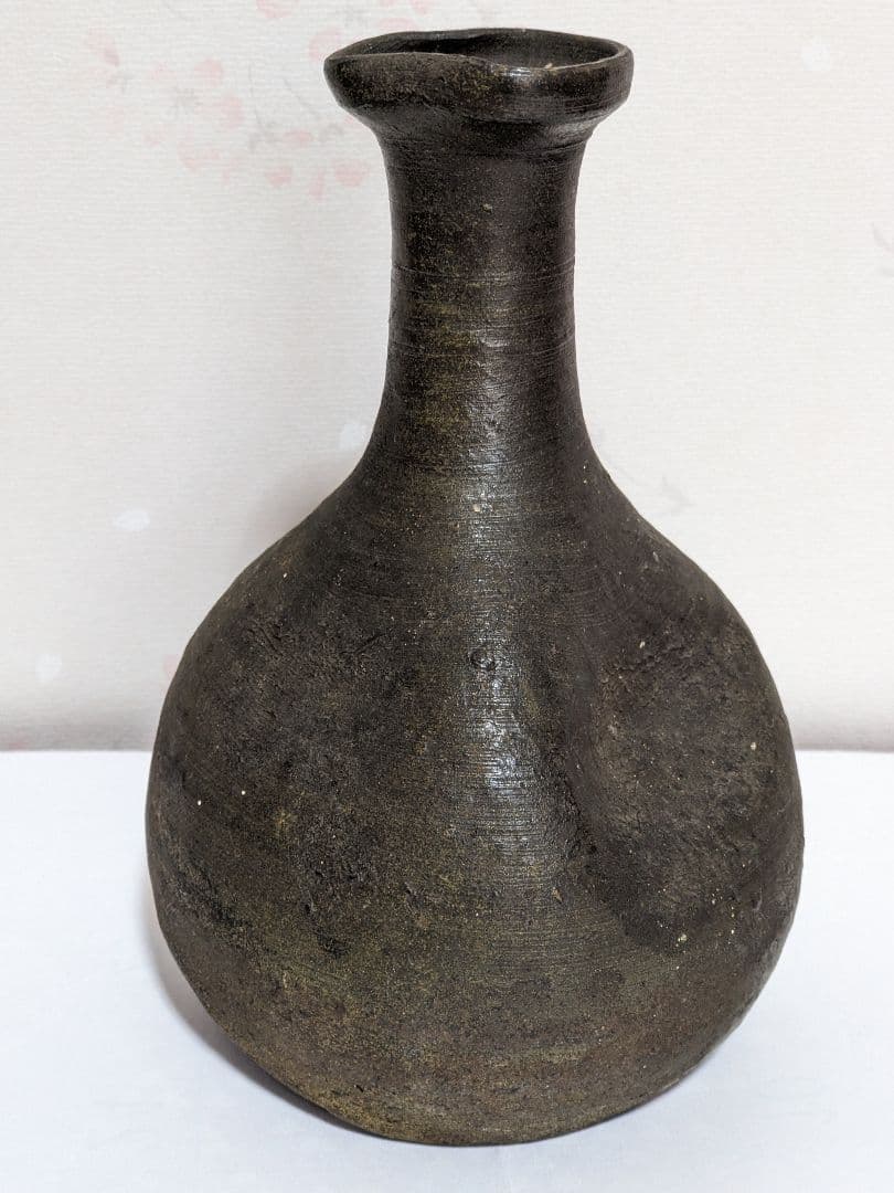 ♦古陶磁 丹波焼 焼締め徳利 酒器 江戸時代前期〜江戸中期 花器花活け 骨董品 市野伊作 丹波焼 薤徳利 とっくり 酒器 花入 花瓶 共箱付き ブラウン