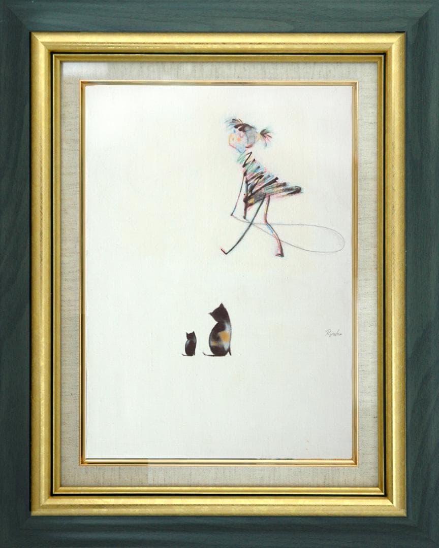 油絵 菅家令子 絵 絵画インテリア額付(青緑＋金色の枠)F4-030319猫女子 油絵 菅家令子 絵 絵画 インテリア 額付(黒) uF6-110302 花 油絵 菅家