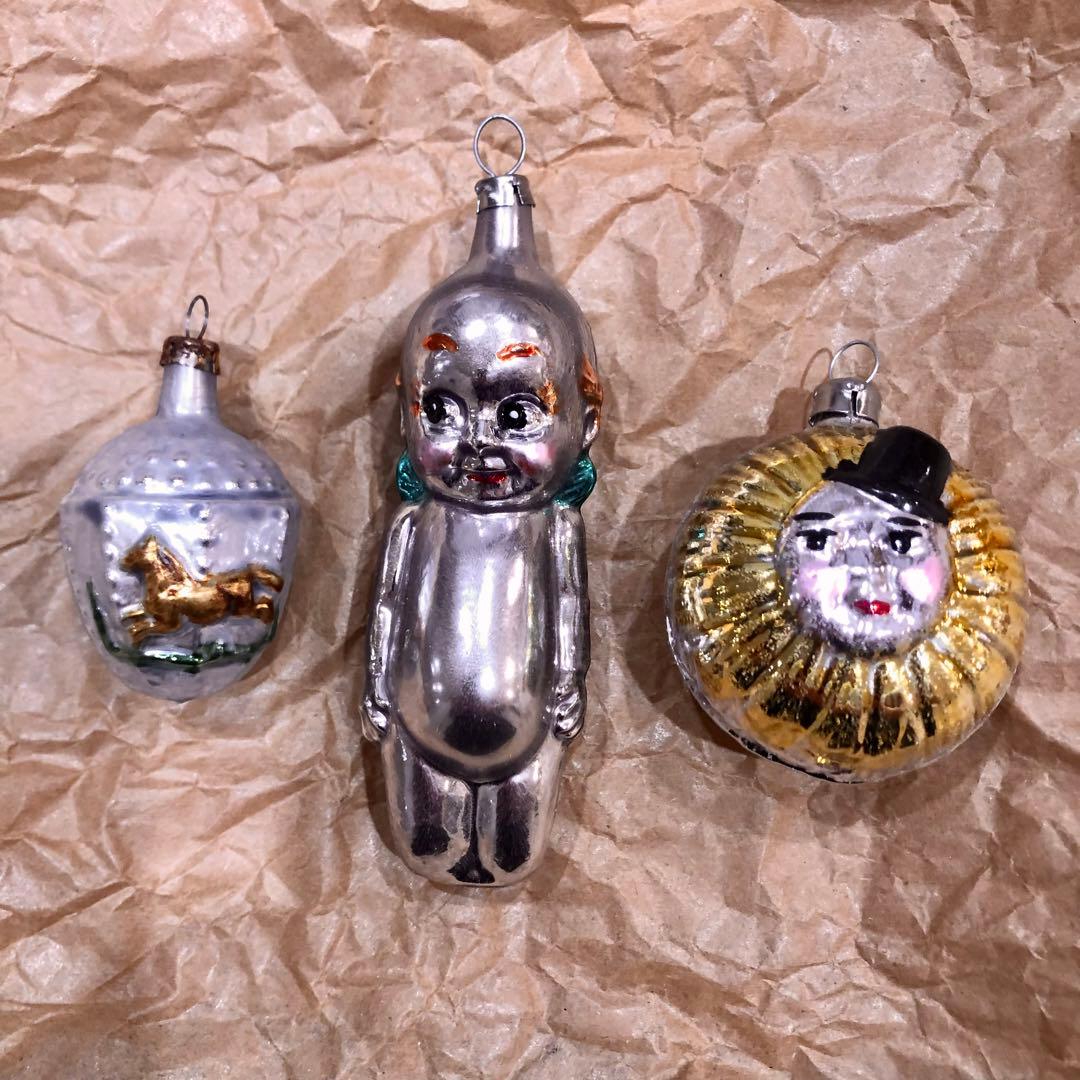 アスティエ ドイツ製　ガラスオーナメント　３点　クリスマスオーナメント ASTIER de VILLATTE. INGE-GLAS ドイツ製 うさぎクリップ ガラス