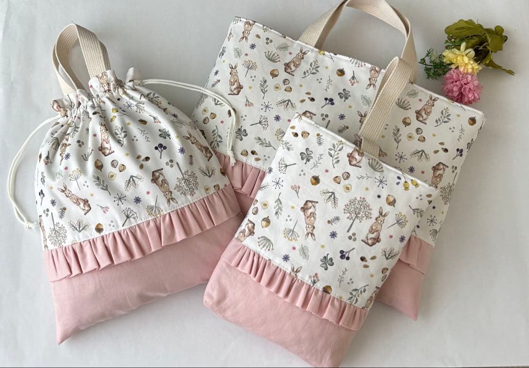 うさぎ柄フリル 入学入園セット お着替え袋 レッスンバック 上履き入れ 楽天市場】【サイズオーダー可】入園入学6点セット レッスンバッグ