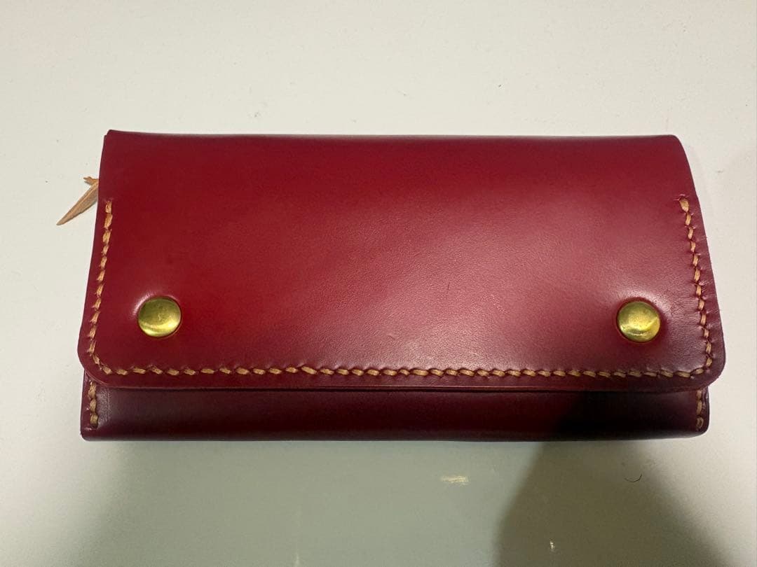 本革 ハンドメイド 長財布 大容量 ワインレッド 手縫い レザー 手縫い本革長財布／ボルドー・薄い小さいコンパクト長財布・ワイン